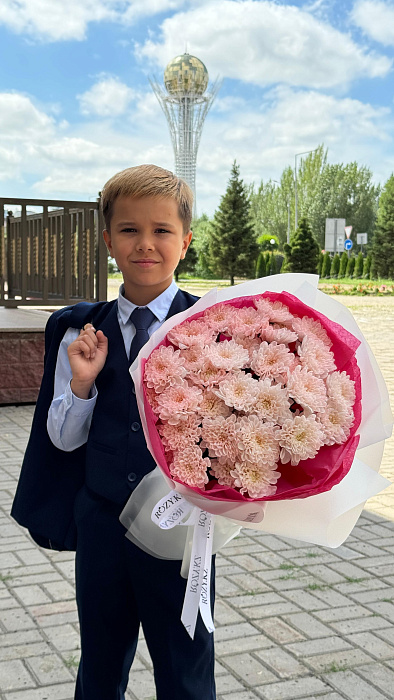 Букет из 7 коралловых хризантем 