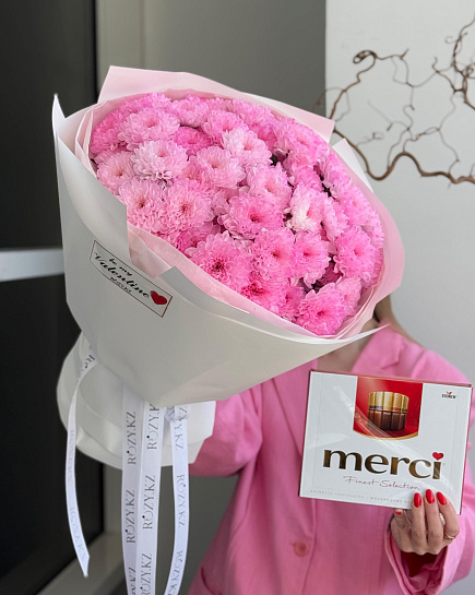 Комбо из 9 хризантем и Merci с доставкой по Астане