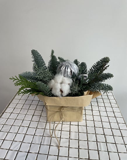 Зимняя композиция с нобилисом и хлопком с доставкой по Астане